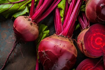 Aromatic Beetroot half slice. Fresh organic plant. Generate Ai