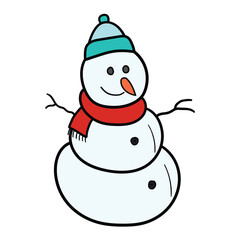 Hand drawn cartoon snowman on white background.