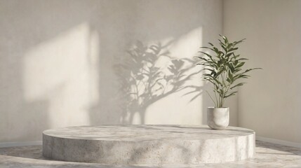 3D rendering round white pedestal marble surface appears