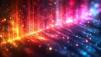 Obraz premium Glowing particles of red, orange, yellow, green, blue, indigo, and violet.