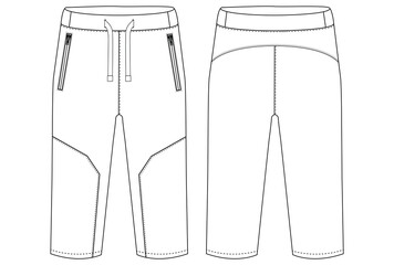 Three quarter Shorts trousers design concept vector template, with front and back view for Soccer, basketball, Volleyball,
