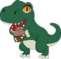 Cute dinosaur with cupcake T-rex dino vector