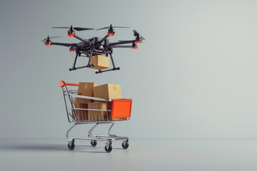 Technological Drone Delivering to Shopping Cart