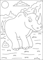 rhino funny pooping animal coloring book page