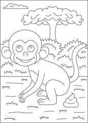 monkey funny pooping animal coloring book page