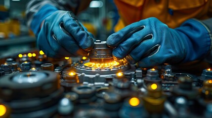 A car mechanic working on an engine in a garage 