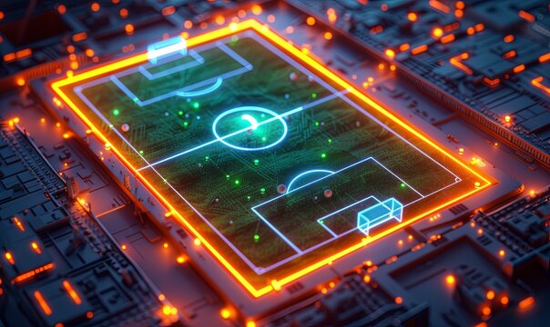 Futuristic Football Field Embedded in a Circuit Board