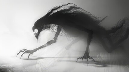 A mythical creature emerging from the depths of a crystal-clear lake, in white background