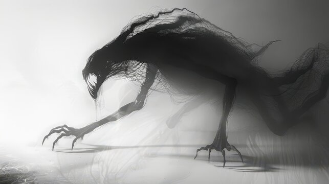 A mythical creature emerging from the depths of a crystal-clear lake, in white background