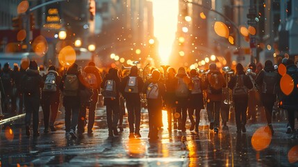 A group of people are celebrating success with a party concept against a colorful background 