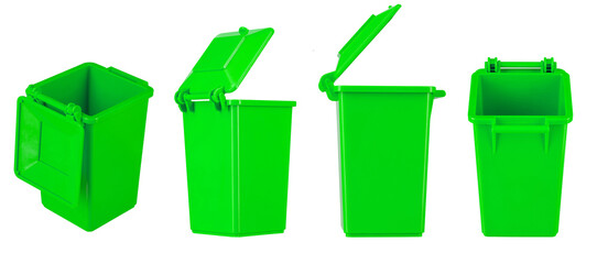 Set multi colors recycling bins isolated on white background. Garbage, trash bin.