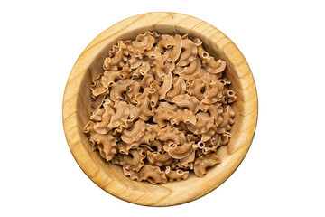 Raw paste in a bowl isolated on white background, italian food. Close-up view from the top.
