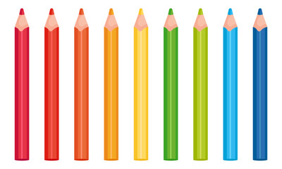 Colored pencils set in various colours. Isolated on white background. Vector illustration 