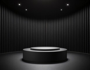 블랙 배경에 빈 단상. 제품 프리젠테이션을 위한 목업 이미지.