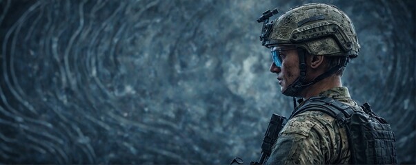 Naklejka premium soldier full combat gear wearing camouflage uniform helmet