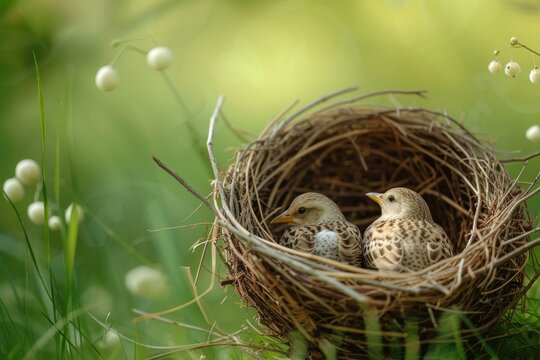 Natural Bird nest. Nature home leaf. Generate Ai