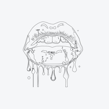 recommend clip art: The line art of lips with droplets falling off .Closeup of lips.