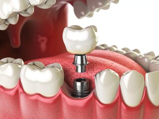 3D illustration of a dental implant or prosthesis. New teeth, tooth replacement and modern dentistry / medicine concept.