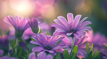 Fototapeta premium Purple Flowers in Soft Sunlight