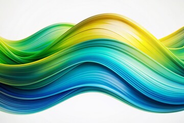 Vibrant, wavy abstract shape in shades of blue, green, and yellow undulates against a pristine white background, perfect for modern graphic design projects.