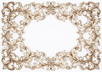 Intricate ornate vintage frames, swirls, and flourishes fill a white background, presenting a classic decoration with elegant calligraphic design elements for luxurious creative projects.
