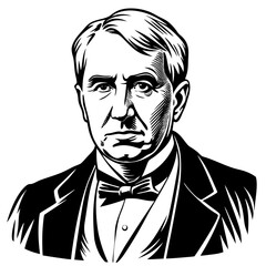 A detailed black and white sketch of a man wearing a tuxedo and bow tie