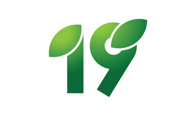 19 Leaf Logo Number Green Simple Nature