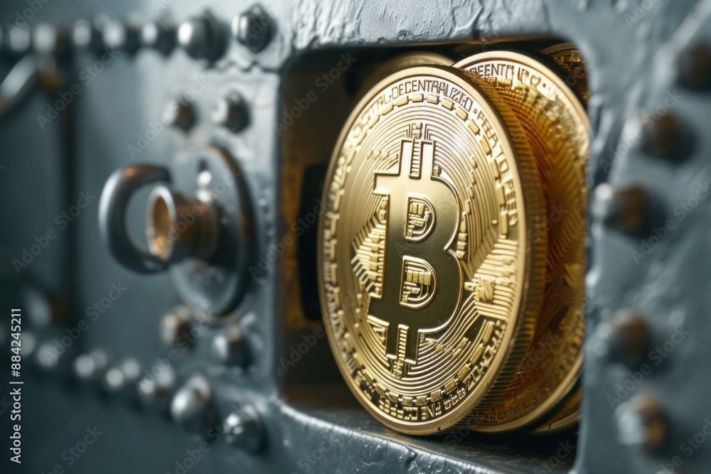 Poster decentralized bitcoin storage security. virtual storage. generate ai