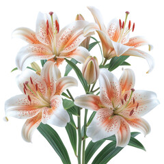 Obraz premium Elegant blooming lilies with buds isolated cut out on PNG format