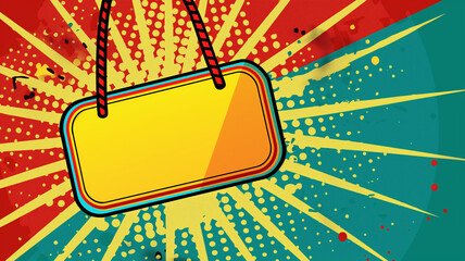 Pop art concept empty advertising label, ticket or coupon. Colorful background in pop art retro comic style.