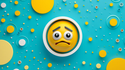 Pop art concept sad emoji. Blue colorful background in pop art retro comic style.