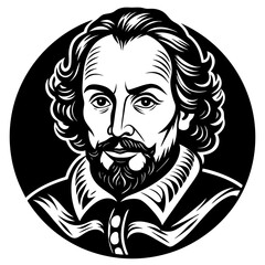 The drawing features a man with a beard and long hair, in black and white