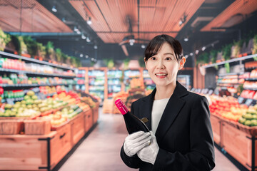 ワインを持つ女性のソムリエ