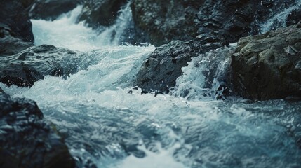 Fototapeta premium Turbulent River Water Crashing Over Rocks