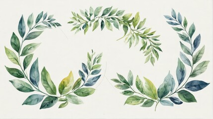 Fototapeta premium two illustrations wreath made green leaves leaves are