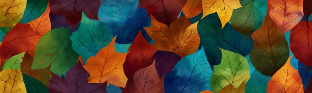 multicolored autumn leaves web banner. Slow motion background