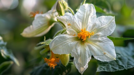 Obraz premium Potato flower, highlighting its delicate petals and vibrant colors.