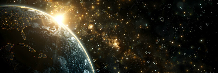 Obraz premium Futuristic solar planet with an interconnected network of space habitats, orbiting the planet in perfect harmony 