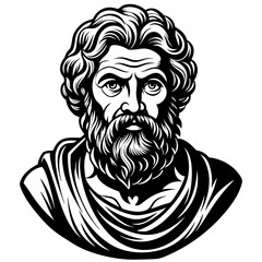 A black and white illustration showing a man with a beard