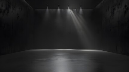 Obraz premium Dark black studio with gradient light in empty room background, showcase wall and floor interior for product display. 