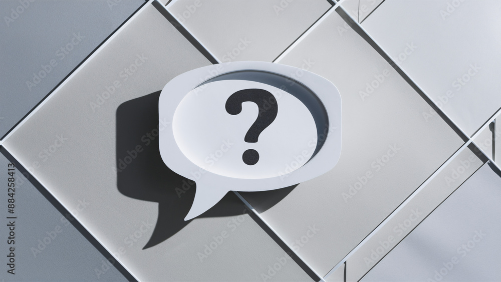 Aufkleber single question mark speech bubble on light gray geometric background representing business support 