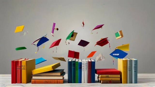 A stack of books against white background. Back to school copy space template background