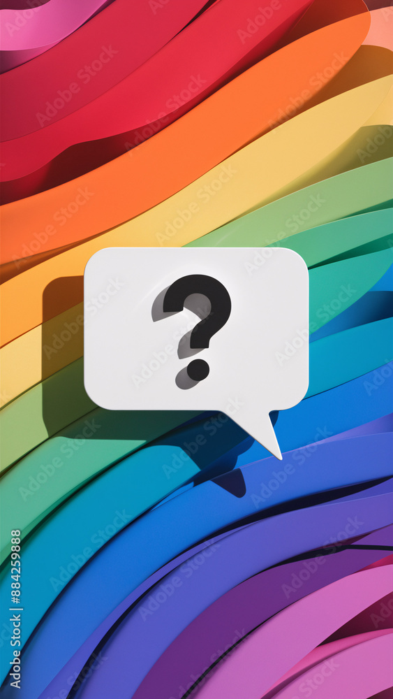 Poster question mark speech bubble on dynamic multicolored wave background representing business support an