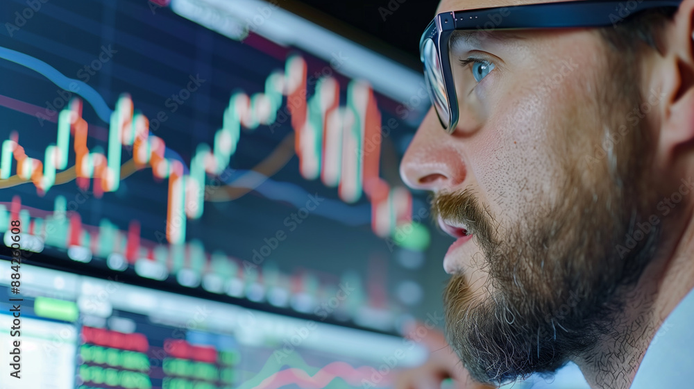 Poster man analyzing stock chart