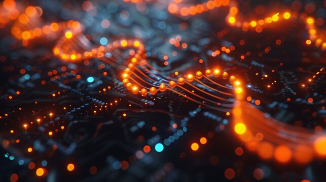 A close-up background of a DNA microarray chip, highlighting the intricate patterns and glowing elements, set against a dark, tech-themed backdrop