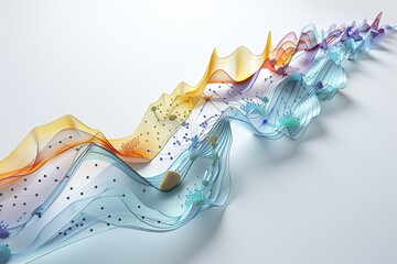 A 3D Sankey diagram showing flow of data between nodes, with detailed connections and a clean layout 