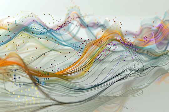 A 3D Sankey diagram showing flow of data between nodes, with detailed connections and a clean layout 
