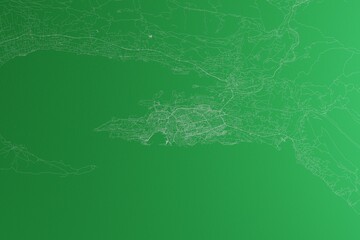 Map of the streets of Split (Croatia) made with white lines on green paper. Rough background. 3d render, illustration