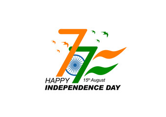  77th Year Anniversary. Vector Logo. 77th India Independence Day freedom celebration concept or tricolor flag, icon, poster, banner. 15 August Celebration 77th Independence Day 2024. template design.