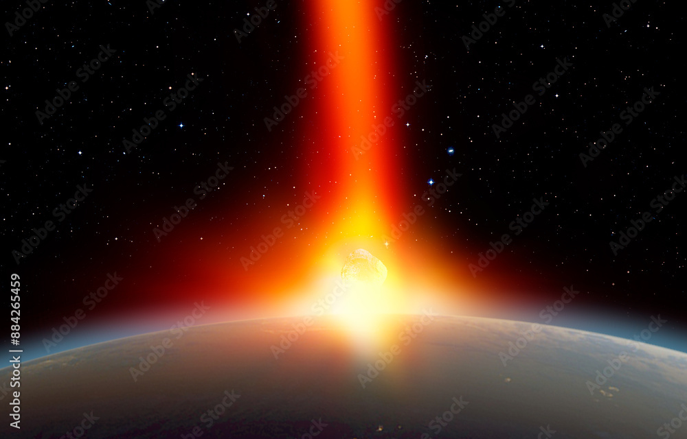 Poster attack of the asteroid (meteor) on the earth 